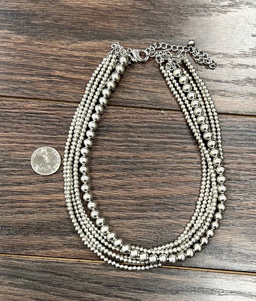 Handmade Silver Navajo Bead Necklace