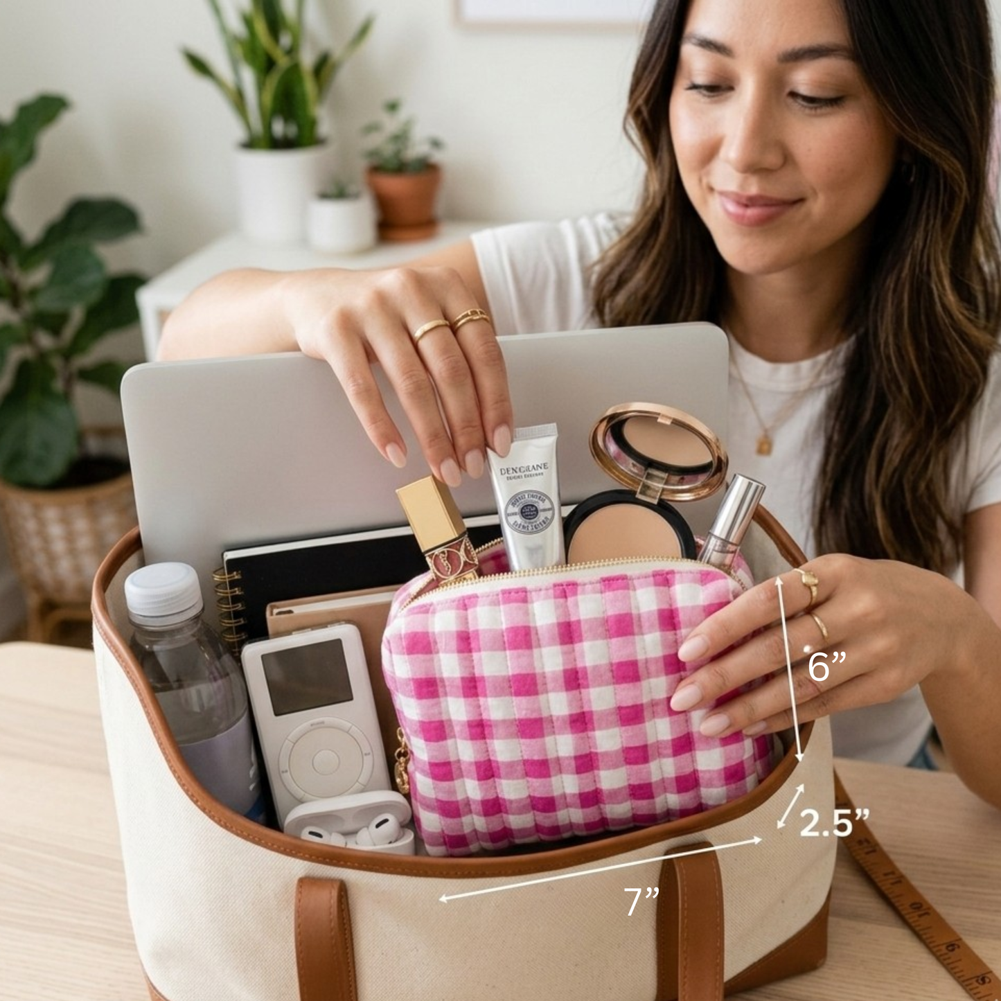 Everyday Color Gingham Cosmetic Bag – Lightweight Travel Pouch: Orange