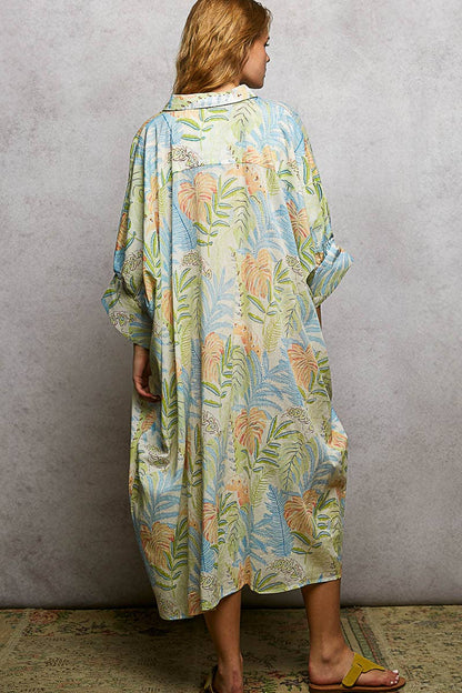 GREEN SKY MULTI V-Neck Half Sleeve Floral Bold Printed Shirt Dress