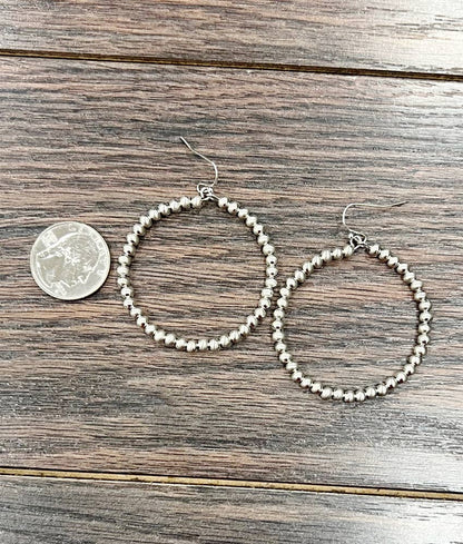 Handmade Silver Navajo Bead Hoop Earrings