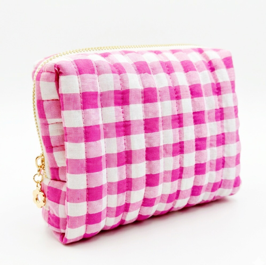 Everyday Color Gingham Cosmetic Bag – Lightweight Travel Pouch: Pink