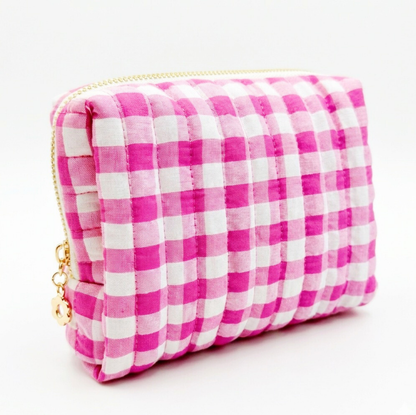 Everyday Color Gingham Cosmetic Bag – Lightweight Travel Pouch: Blue