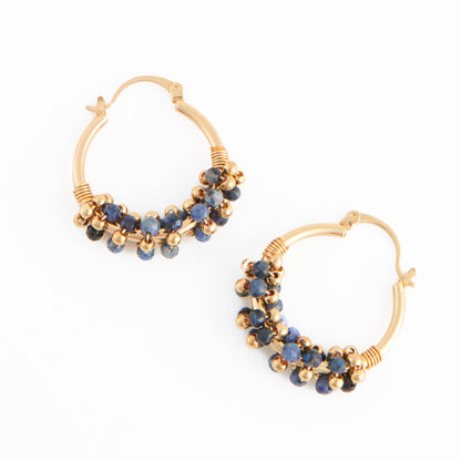Hoop Earrings Shayne Genuine Stone Beaded Hoops: Blue
