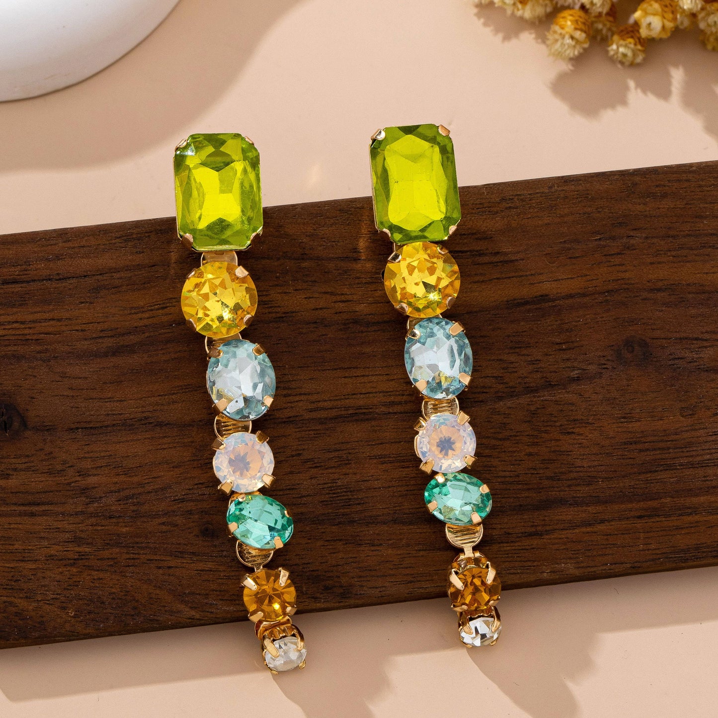 Rainbow Gem Drop Linear Earrings | 80E61964: Gold
