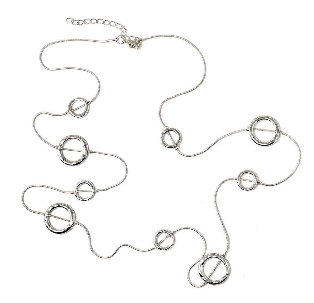 Hammered Long Multi Ring Single Strand Necklace: Silver / Long (90cm)