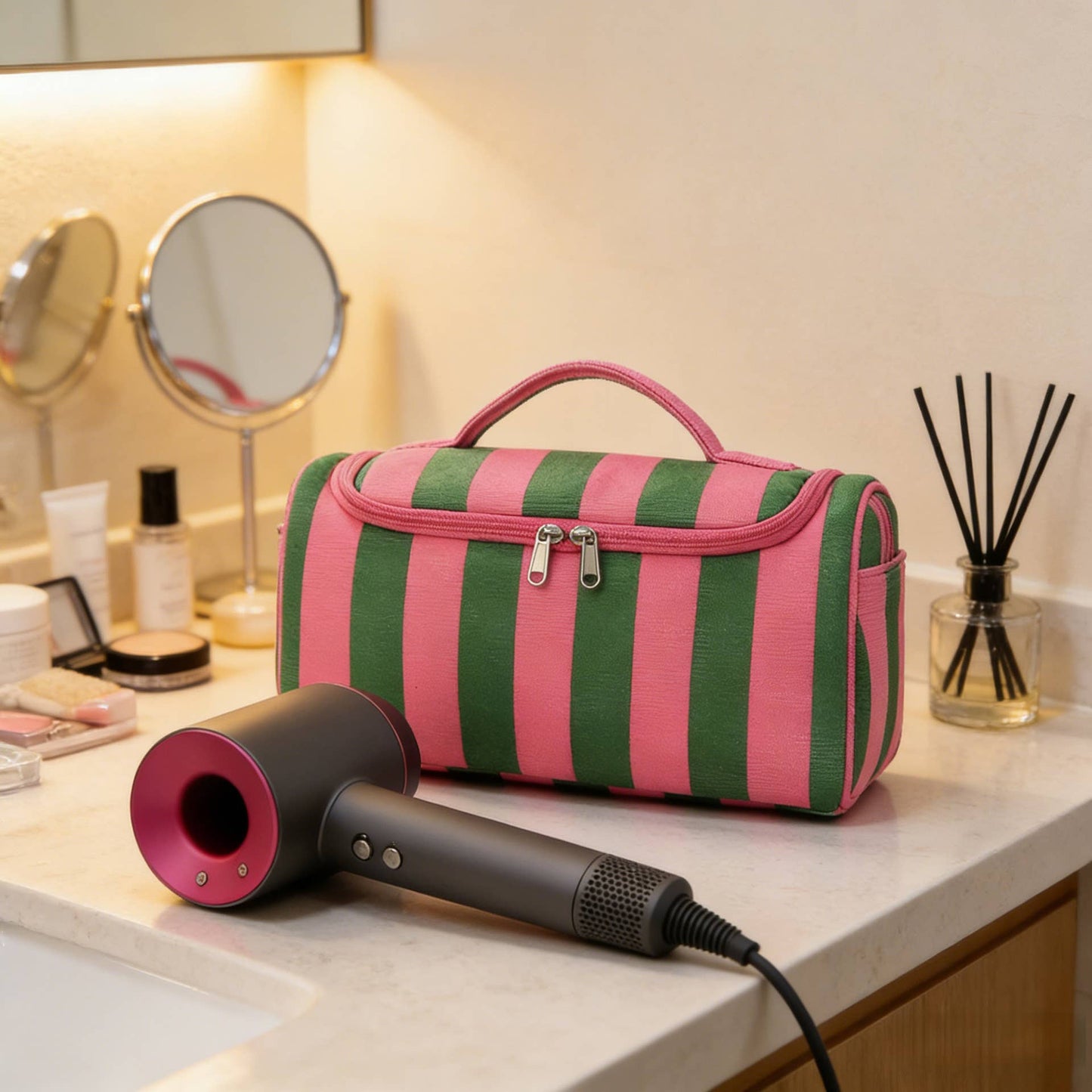 Orange Color-block Striped Hair Tool Storage Bag Travel Carry Case