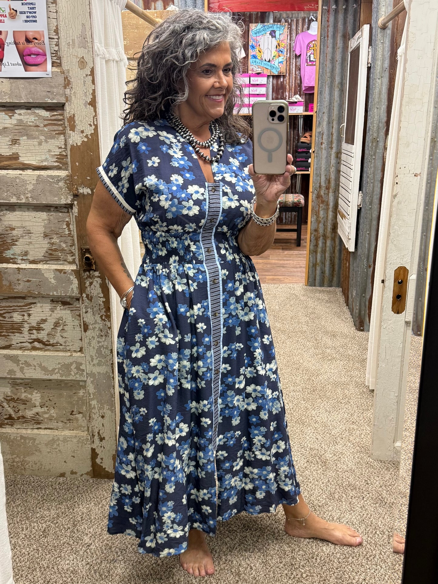 UMGEE Dark Blue Ruffle Sleeve Shift Dress