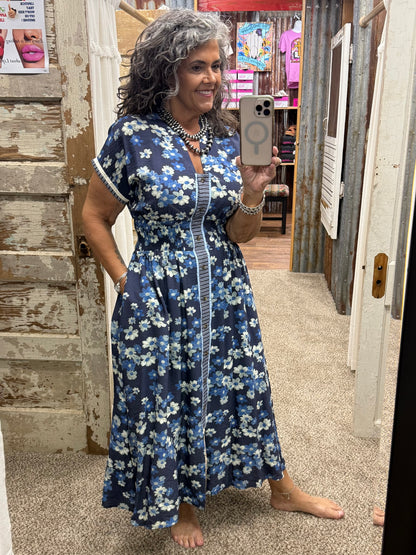 UMGEE Dark Blue Ruffle Sleeve Shift Dress