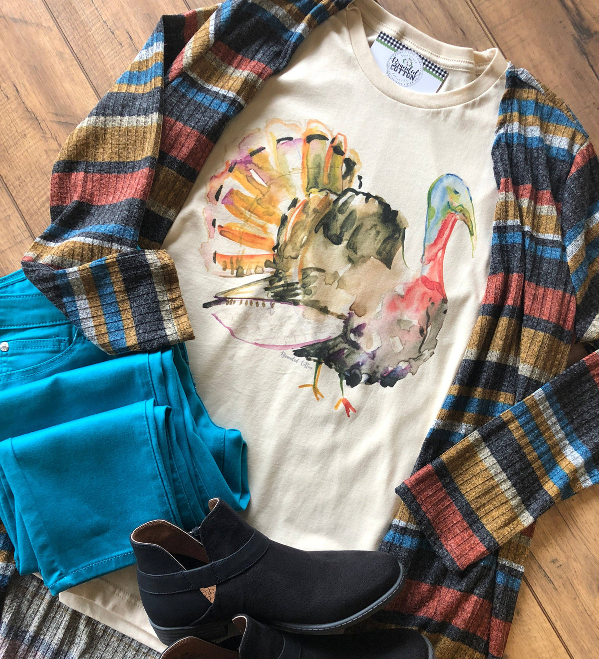 Branded Cotton Watercolor Turkey Graphic Tee