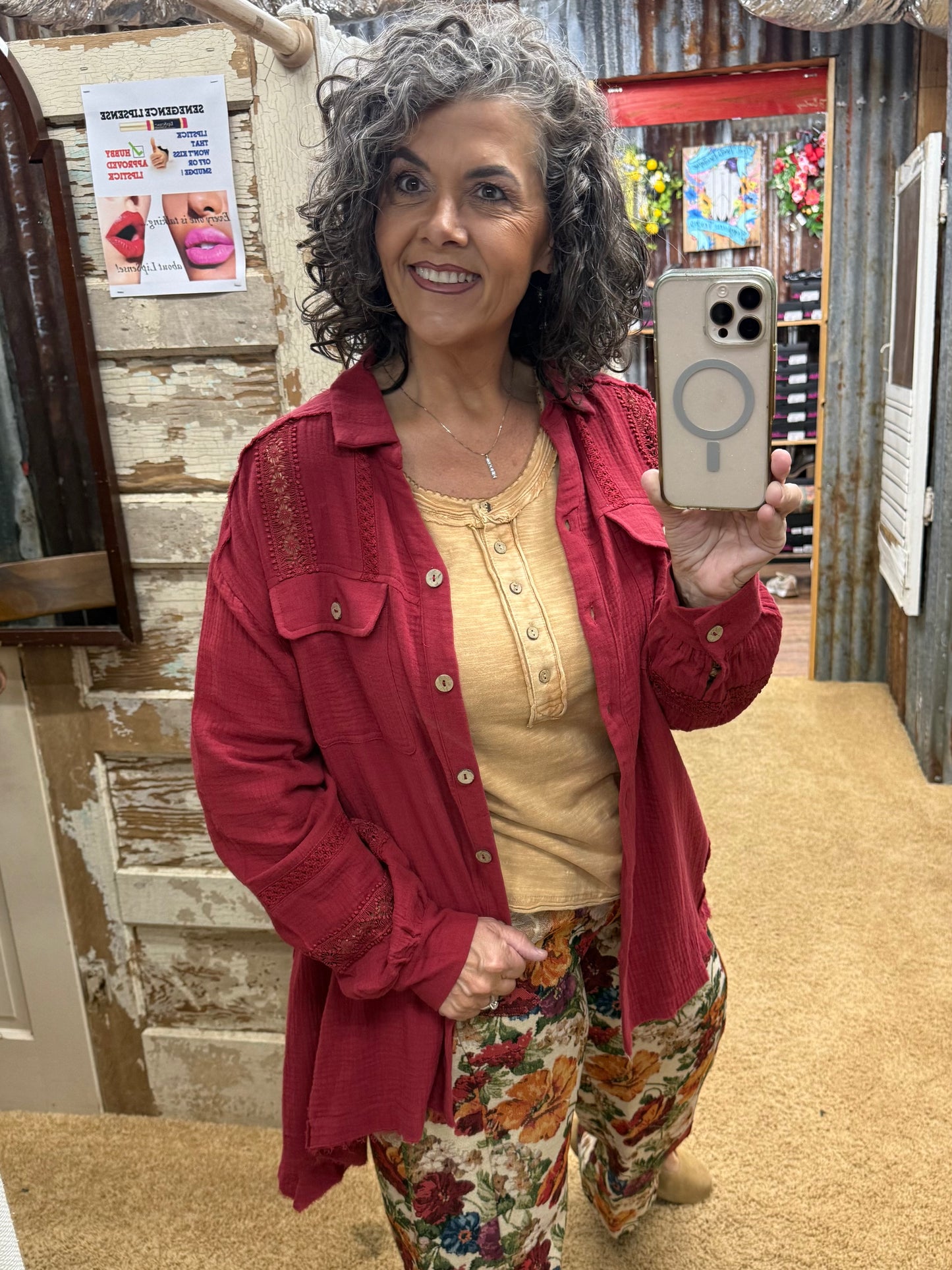 RED WINE SHARKBITE SOFT WASHED COTTON GAUZE TUNIC