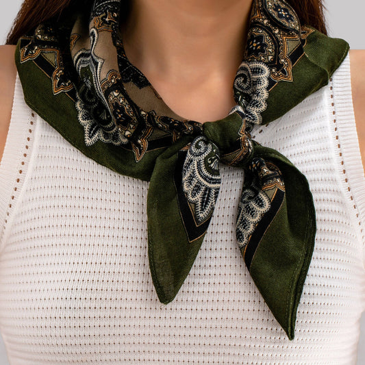 Vintage Botanical Floral Paisley Square Scarf | 80SC3105: GREEN