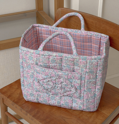 Pink Quilted Storage Basket Boho Organizer Tote