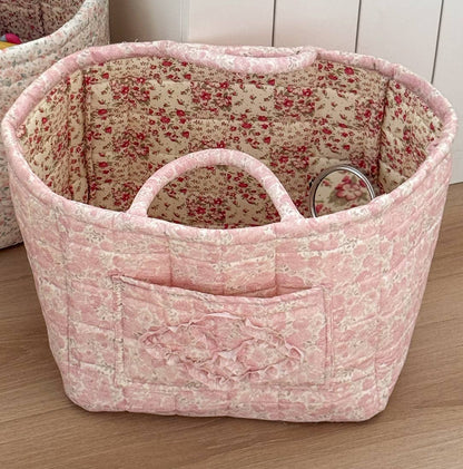 Green Quilted Floral Laundry Basket Boho Storage basket