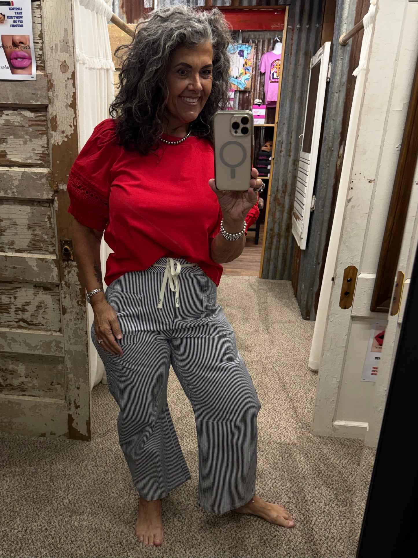 Denim Pin Stripe Barrel Pants