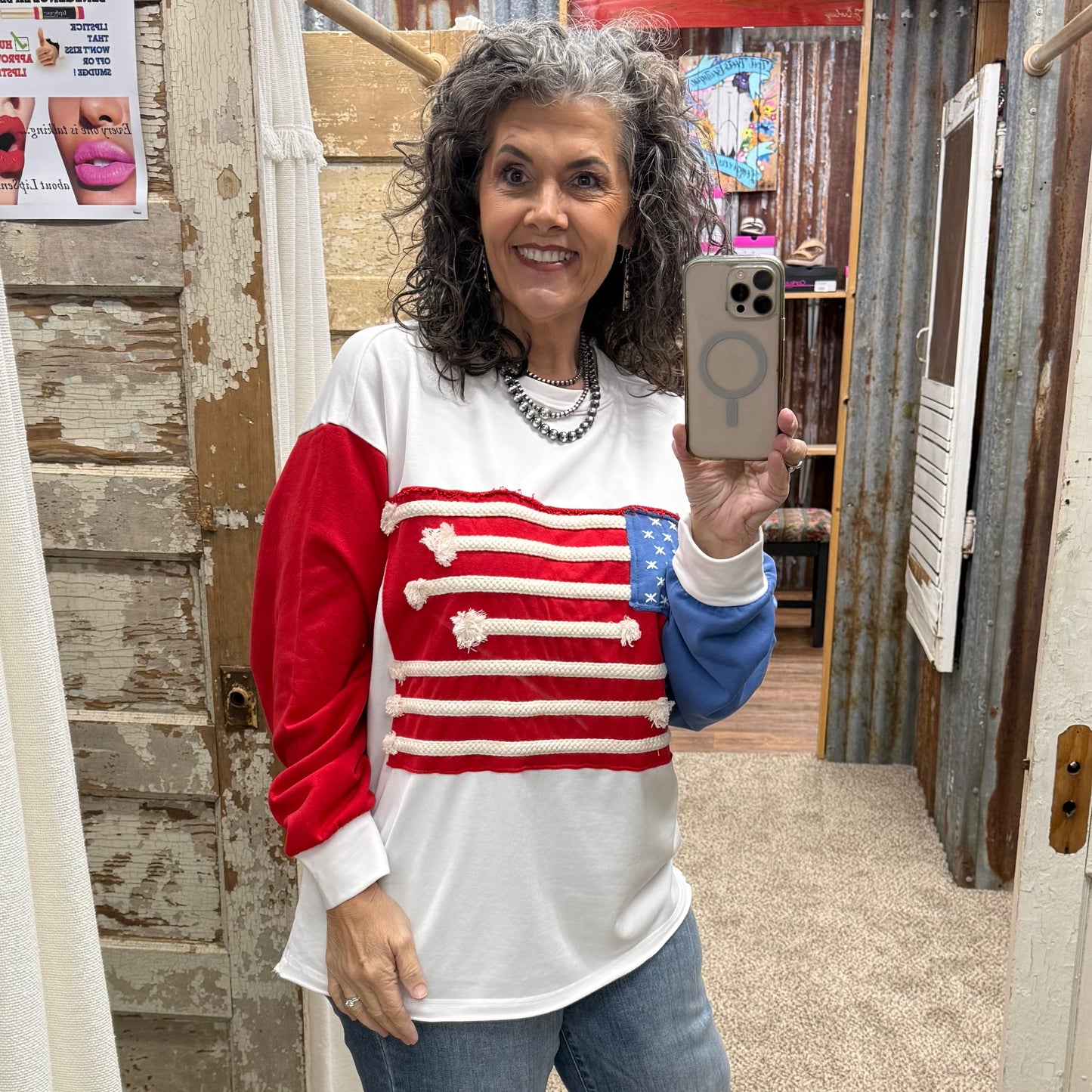 4TH OF JULY FRENCH TERRY AMERICAN FLAG SWEATSHIRT