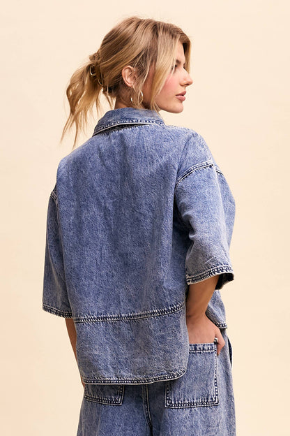 Denim Collared Oversized Top