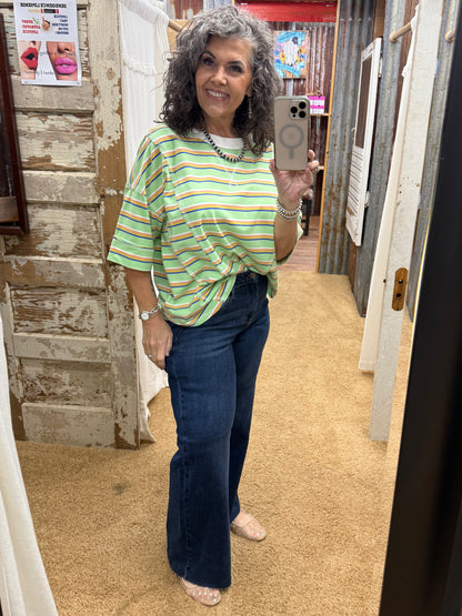 Striped Oversized Short Sleeve Knit Top: MINT COMBO