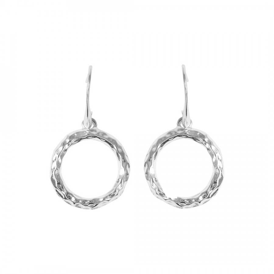 Hammered Circle Drop Earrings: Silver