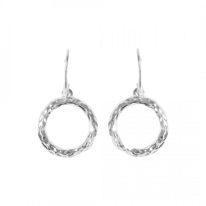 Hammered Circle Drop Earrings: Silver