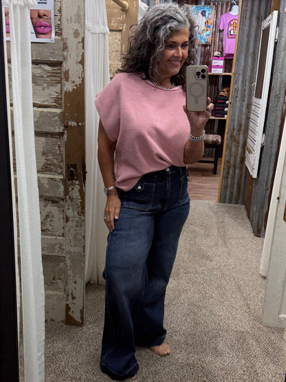 Judy Blue HW LUX Retro Wide w/ Front Patch Tab Closure DK Retro Fade Indigo Jeans 881159