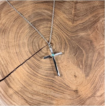 Boho Sol Sterling Silver Cross with Turquoise Necklace T3129