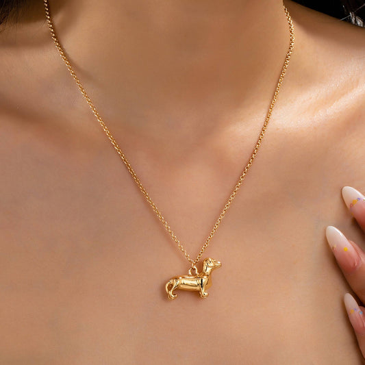 Gold-Tone Dachshund Dog Pendant Necklace | 80N93008: Gold