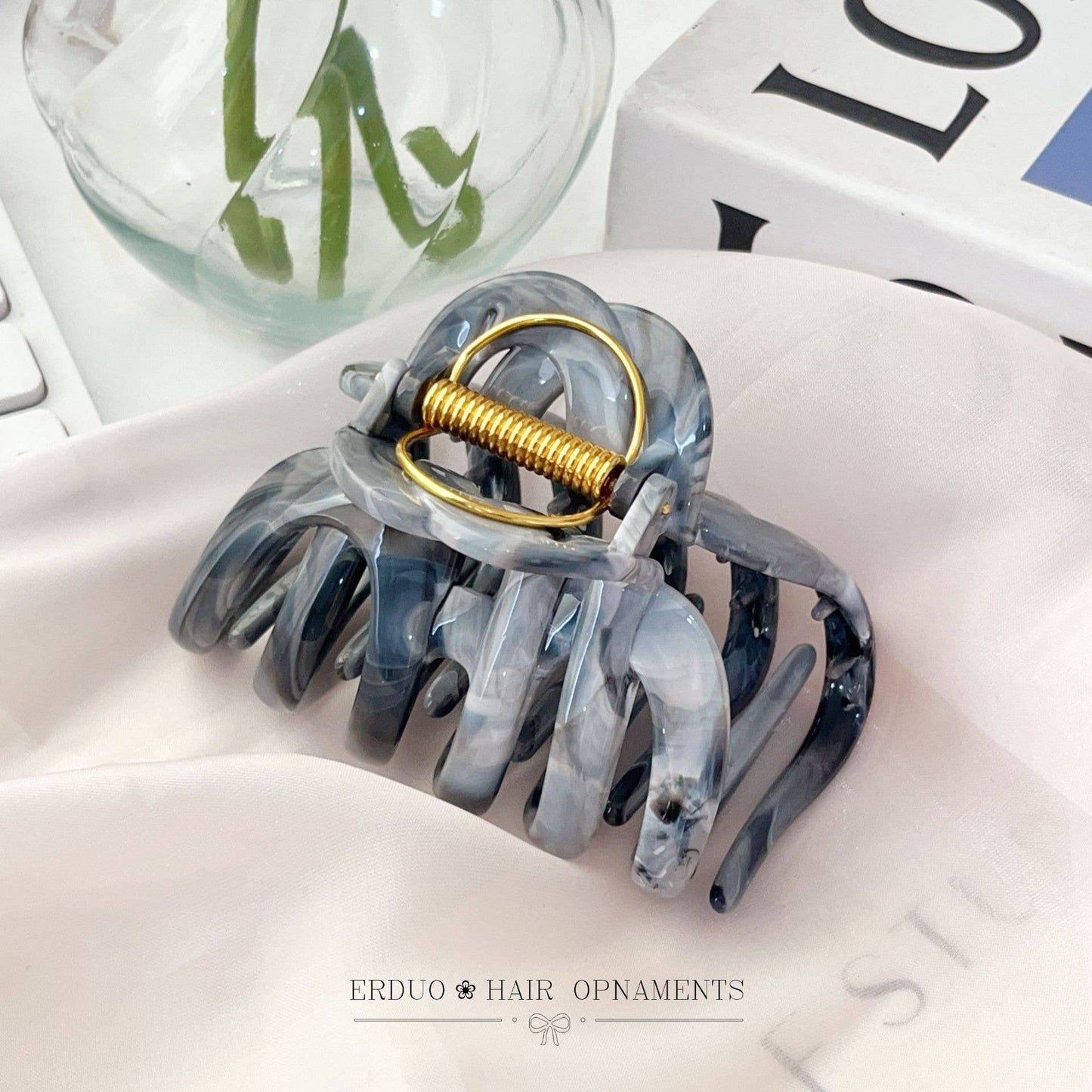 Kawaii Marble Hair Claw Clip Summer Daily Hair Accessory: Black