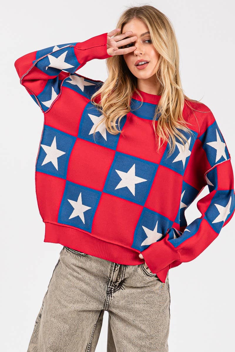 AMERICANA CHECKERED SWEATER TOP