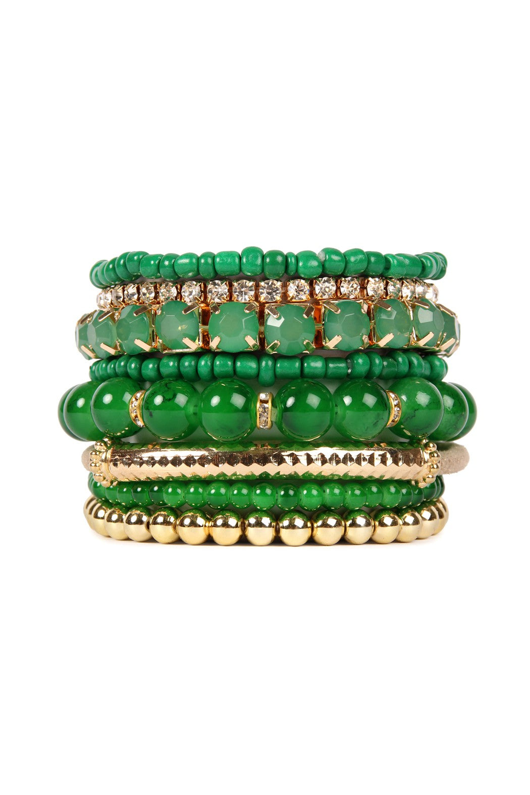 Green Multi Beaded 8Pc. Bracelets