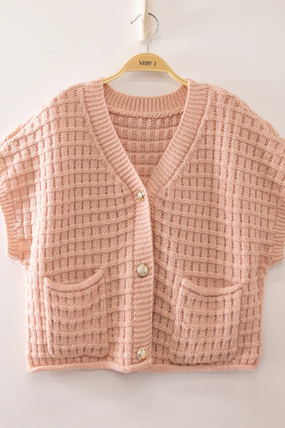 Blush Waffle Texture Crop Cardigan/Sweater