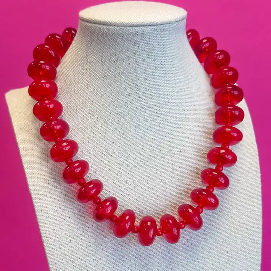 Circle Bauble Ball Necklace - Red (its more burgundy)