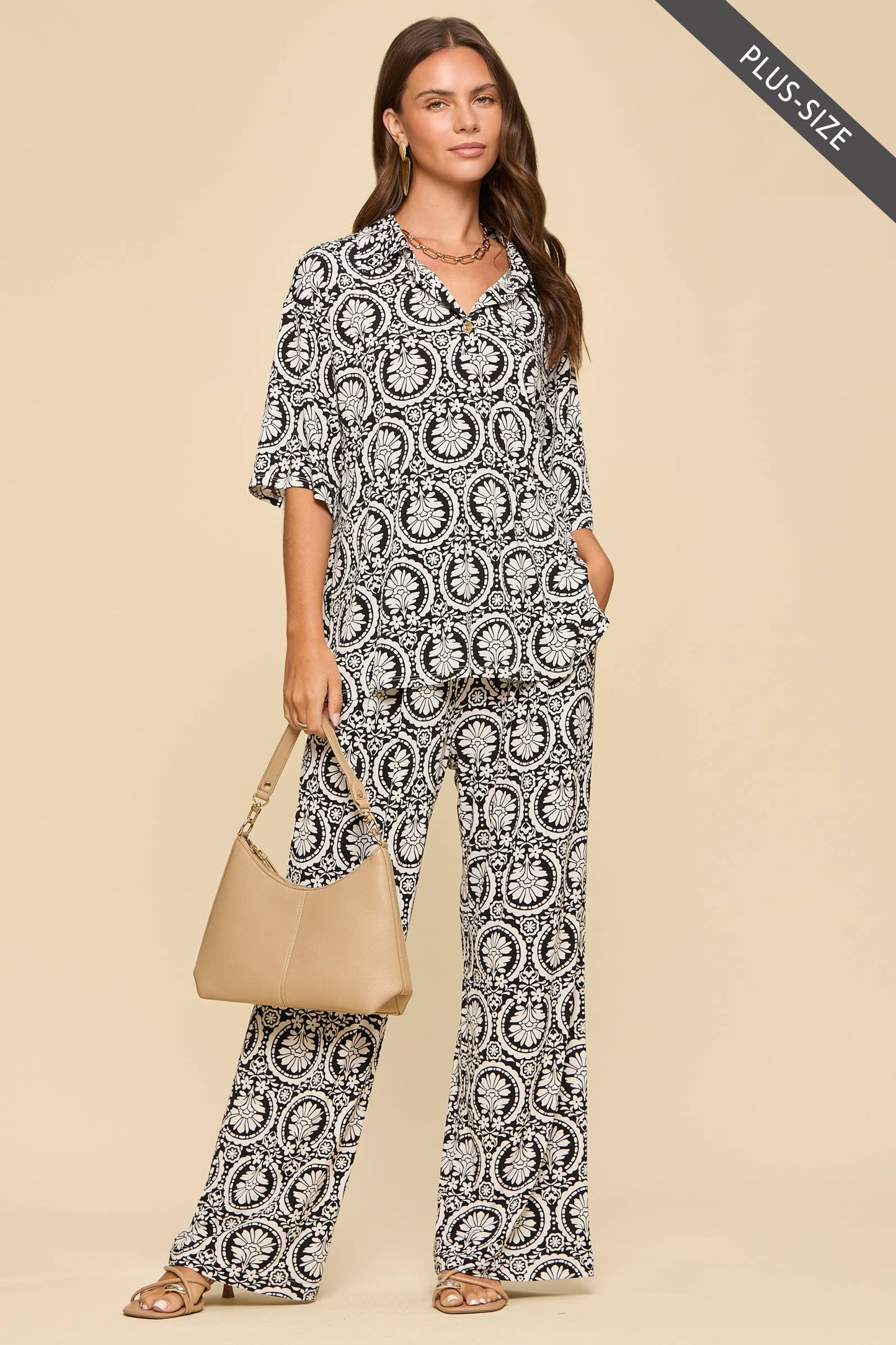 PLUS SIZE 2-Piece Blouse + Relaxed Pants Resort Wear Set