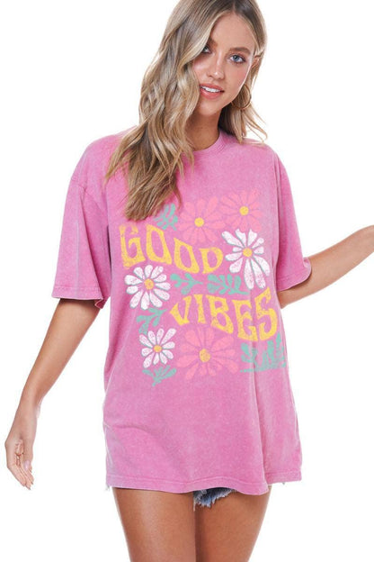 Pink Good Vibes Floral Vintage Zutter Tee