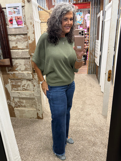 UMGEE Olive Oversized Short-Sleeve Poncho Sweater