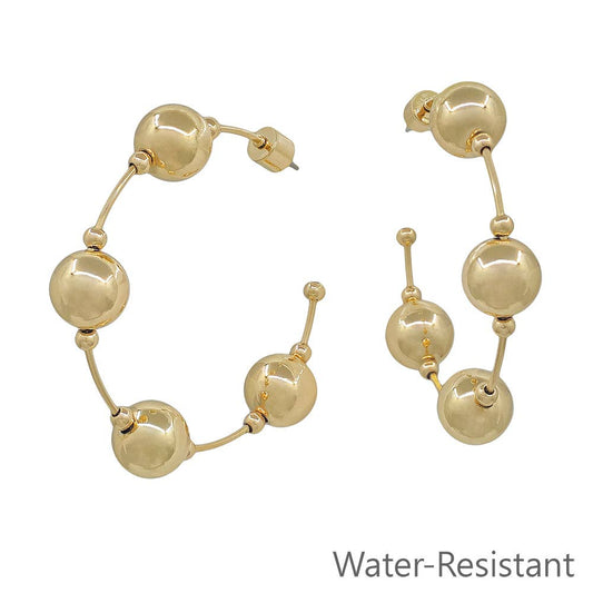 Water Resistant 2" 10MM Beaded Gold Hoop Earring