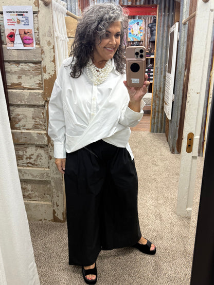 Brad & Rena Draped Oversized Tunic Top - White