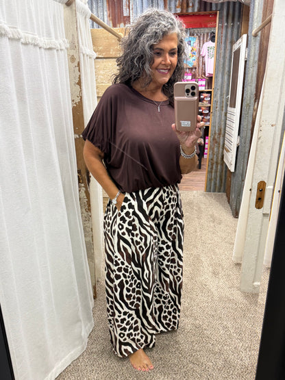 UMGEE Brown Double Lined Bubble Sleeve & Hem Top