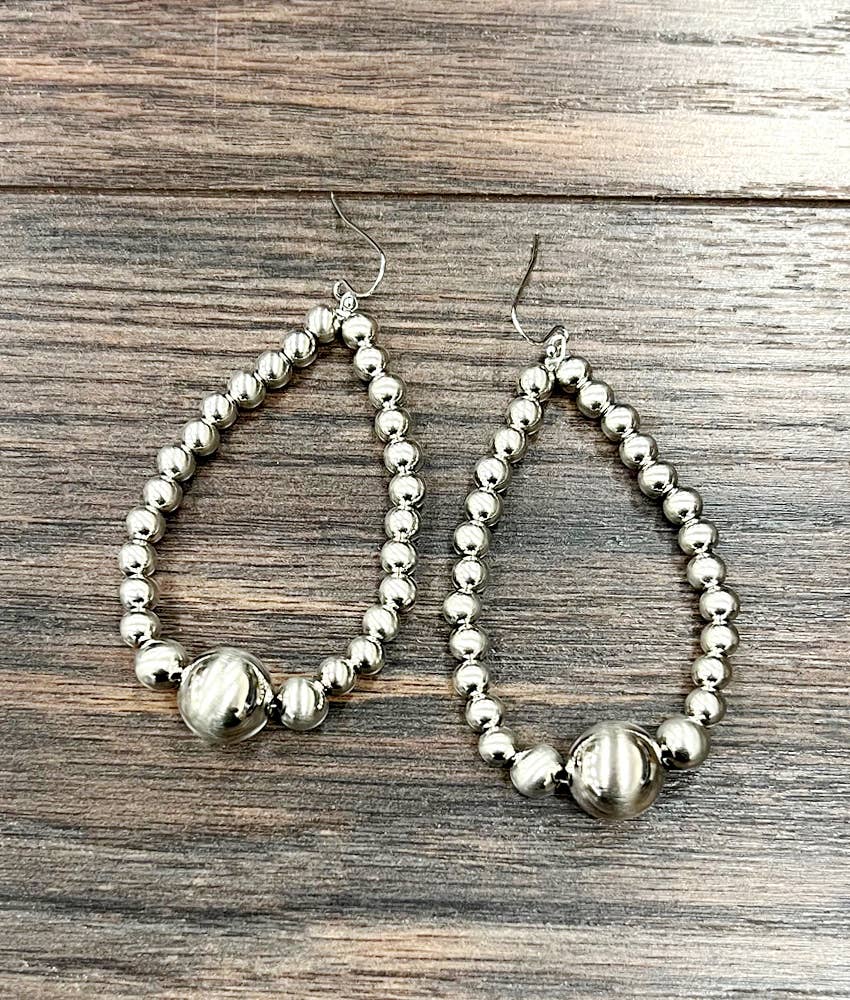 Handmade Drop Silver Navajo Bead Earrings