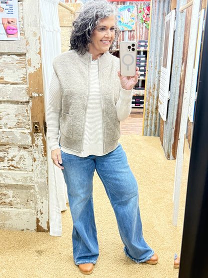 MOCHA SWEATER VEST WITH PATCH POCKETS