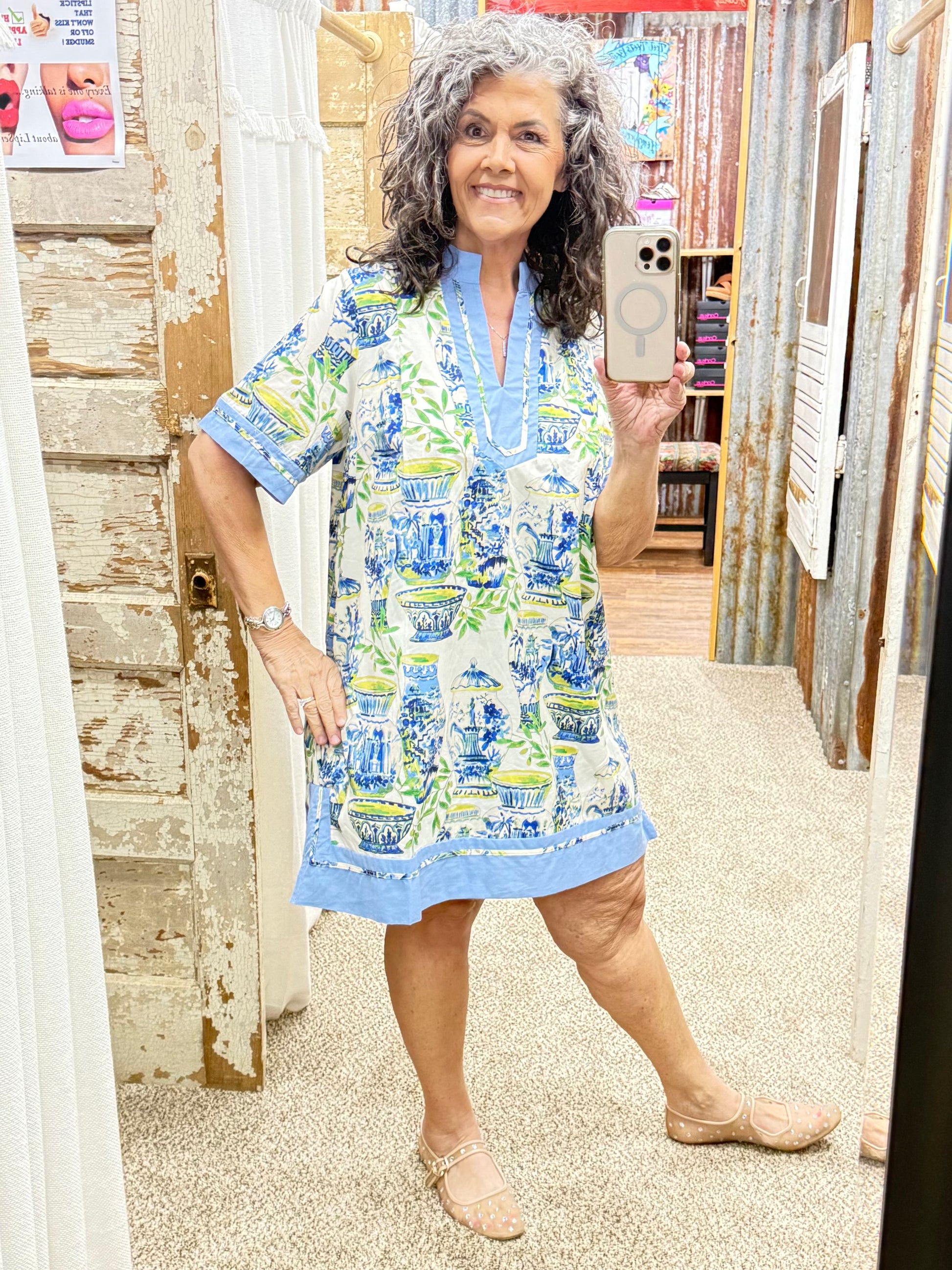UMGEE Blue Mix Mix Abstract Print Mini Dress Small