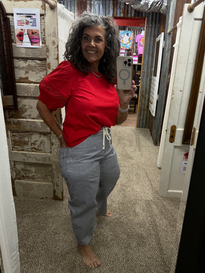 Denim Pin Stripe Barrel Pants