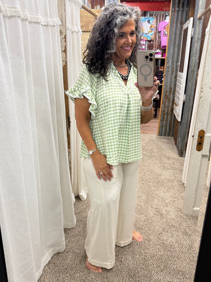 UMGEE Sage Gingham Ruffle Top