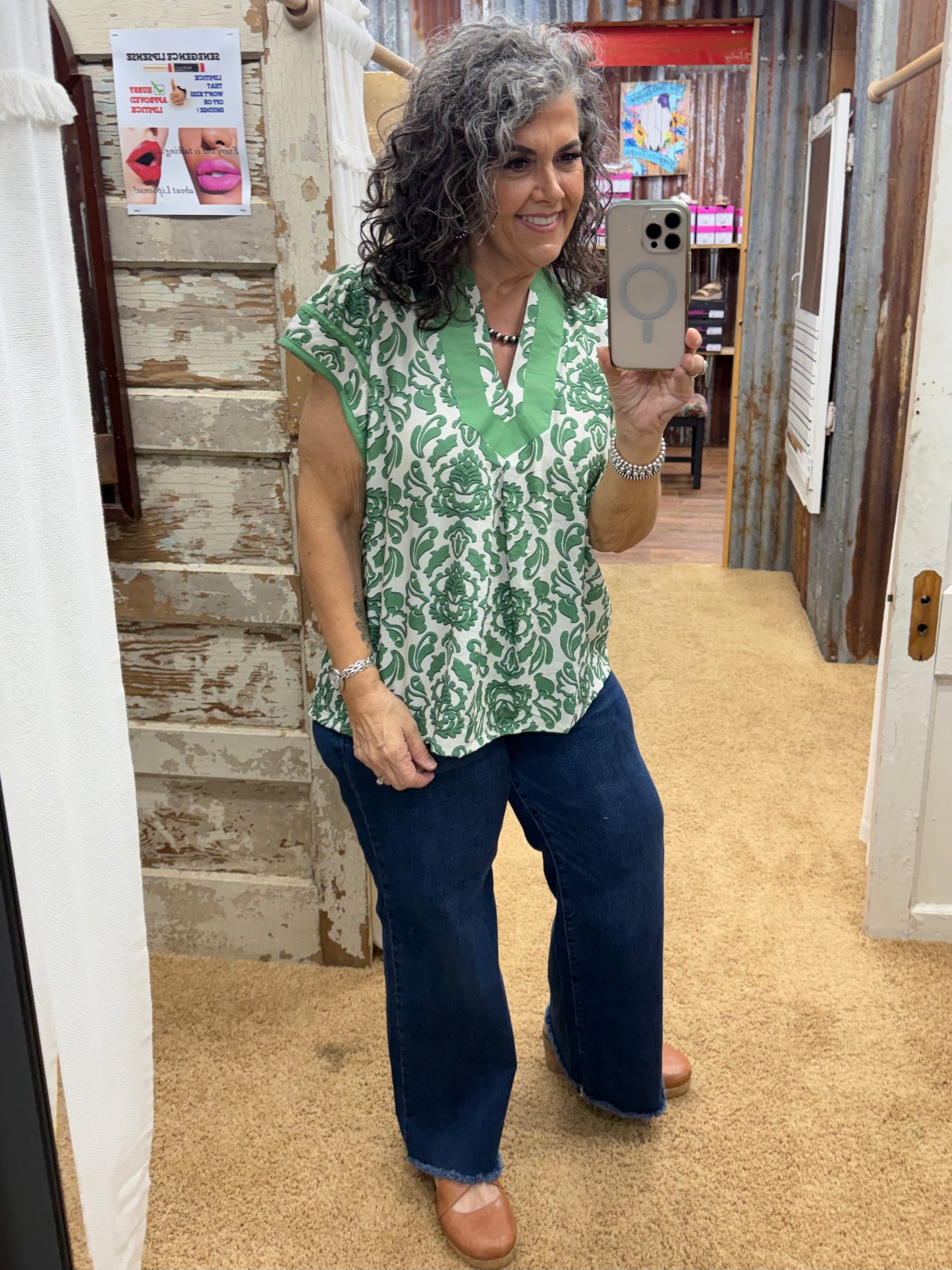 UMGEE Green Abstract Print Top