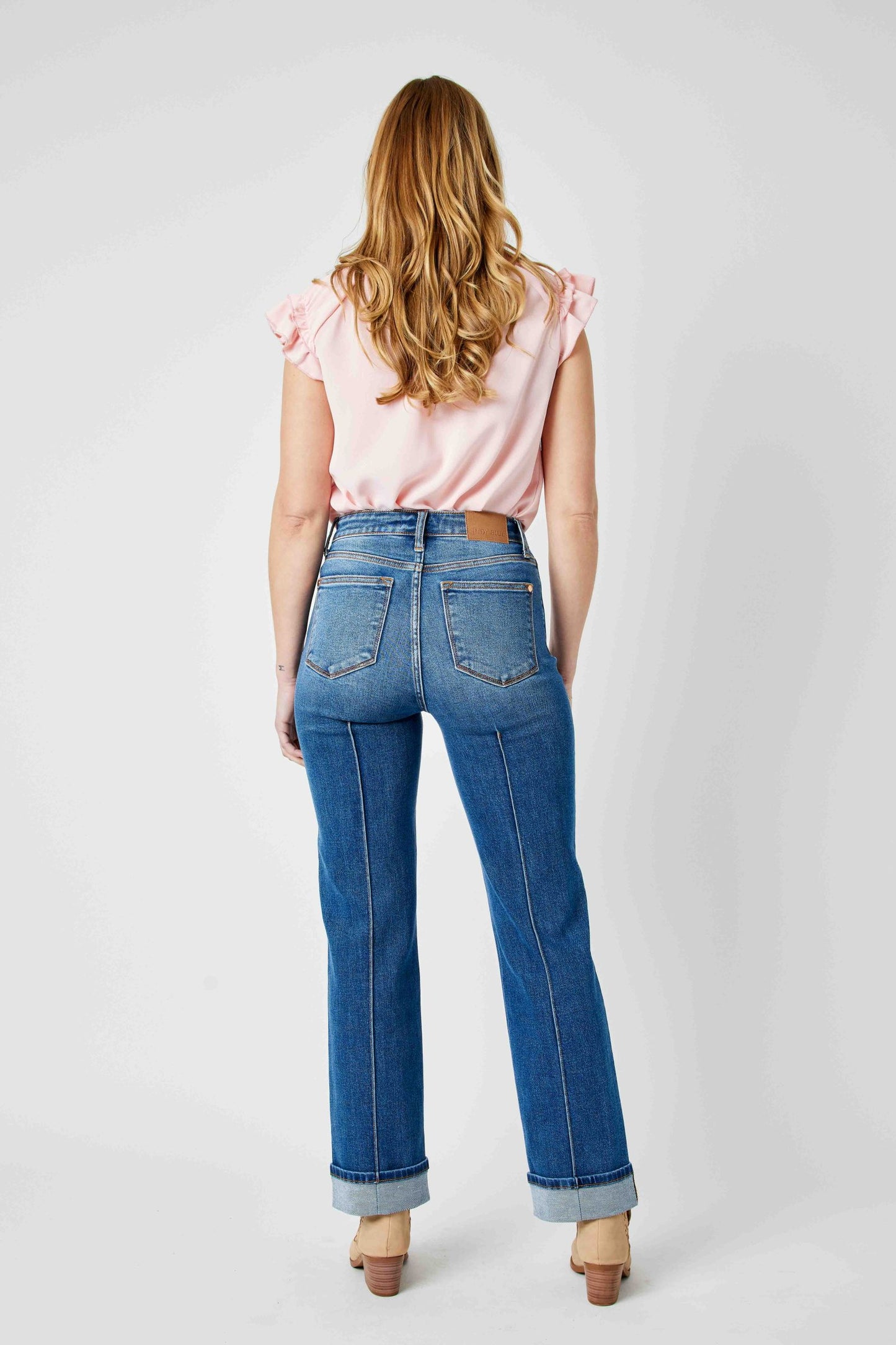 Judy Blue HW Front Seam Detail & Cuffed Straight Leg Jean 82571