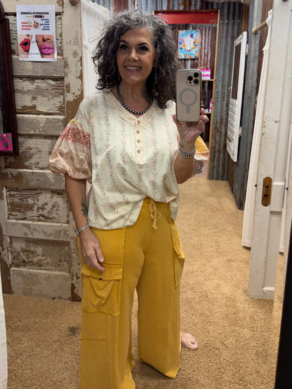 MIX N MATCH PRINT WASHED HENLEY TOP