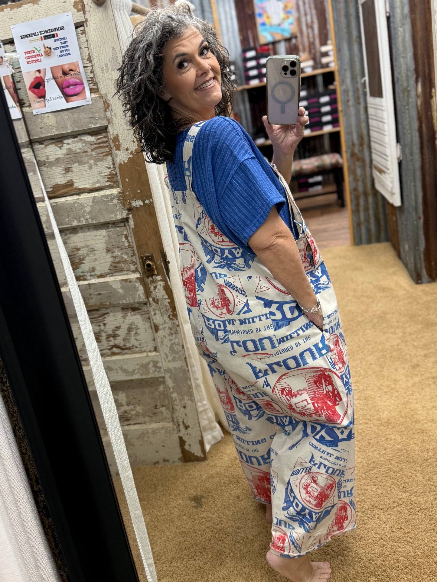 Vintage Flour Sack Print Overalls