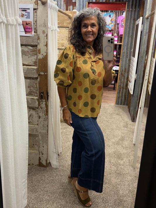 POLKA DOTS WASHED MOCHA BLOUSE
