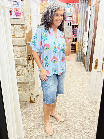 UMGEE Blue Abstract Print Top