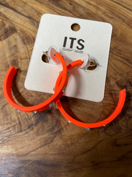 Neon Orange Blingy Hoop Earrings