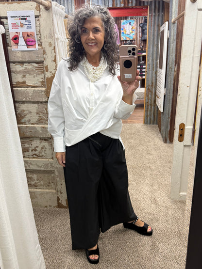 Brad & Rena Draped Oversized Tunic Top - White